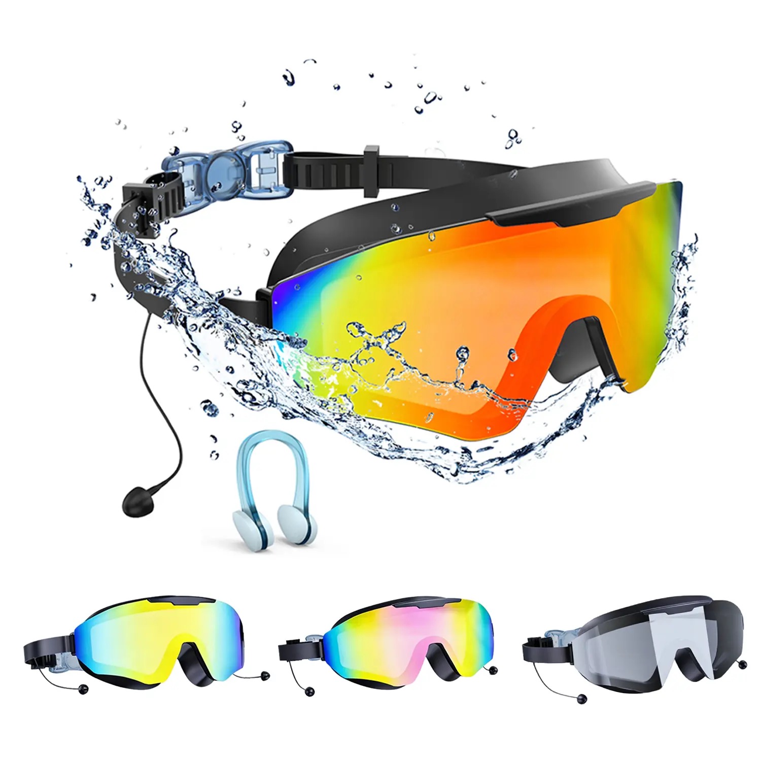 2 Pack Swim Goggles with Earplugs for Adult Kid 4-12 - Anti-fog UV Protection No Leak 180° Wide View